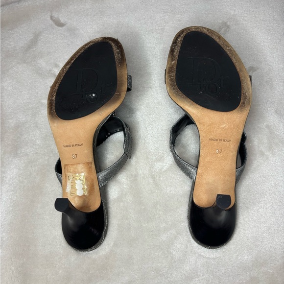 Christian Dior Cannage Silver Gray / Grey Vintage Heels Mules